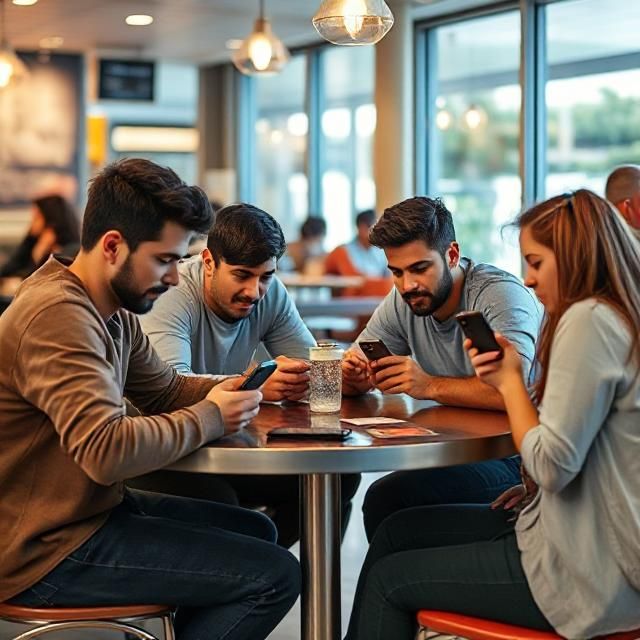 College friends playing game on their phones.